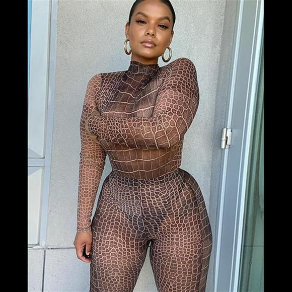 💥Long Sleeve 2 Piece Outfits Streetwear Bodycon Bodysuit Leggings Pant Sets💥 - Picture 8 of 8